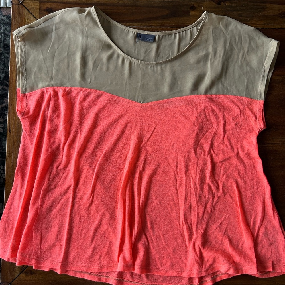 Women's Coral and Tan Sheer Top